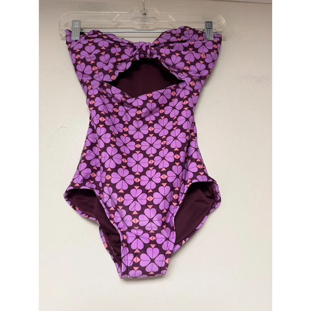 Kate Spade Purple Spade Flower Cutout One Piece Swimsuit XS‎ Bandeau  Strap